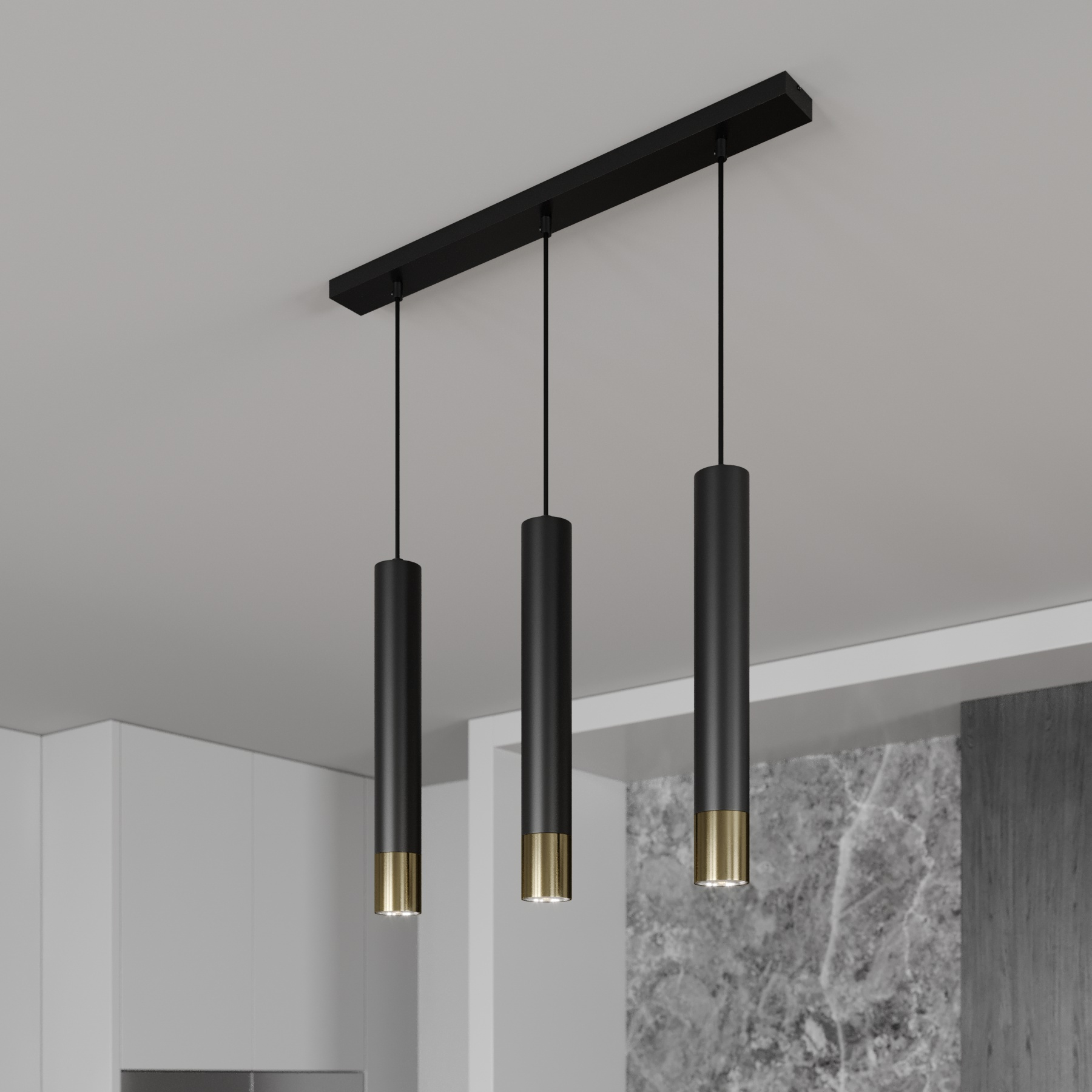 LUMINEX SUSPENSION NEST À 3 LAMPES LINÉAIRE NOIR/OR