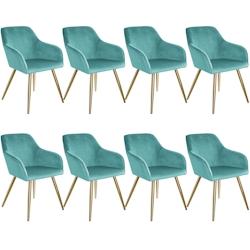 Tectake 8 Chaises MARILYN Effet Velours Style Scandinave - turquoise/or -404021 - bleu plastique 404021_0