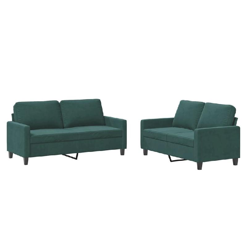 VidaXL Ensemble de canapés 2 pcs avec coussins Vert foncé Velours Modèle Unique Prestige - 3201498_0