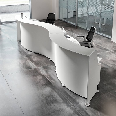 Banque d'accueil Quadrifoglio ReceptionGlass - hauteur normalisée - effet vague - totalement blanc_0