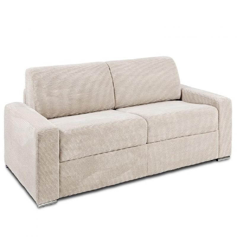 Canapé lit 3 places DREAMER convertible EXPRESS 140cm matelas 16 cm velours côtelé perle_0