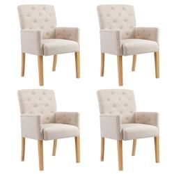 Décoshop26 - Lot de 4 chaises de salle à manger avec accoudoirs en tissu beige capitonné et pieds en bois DEC025460 - beige 3000255257270_0
