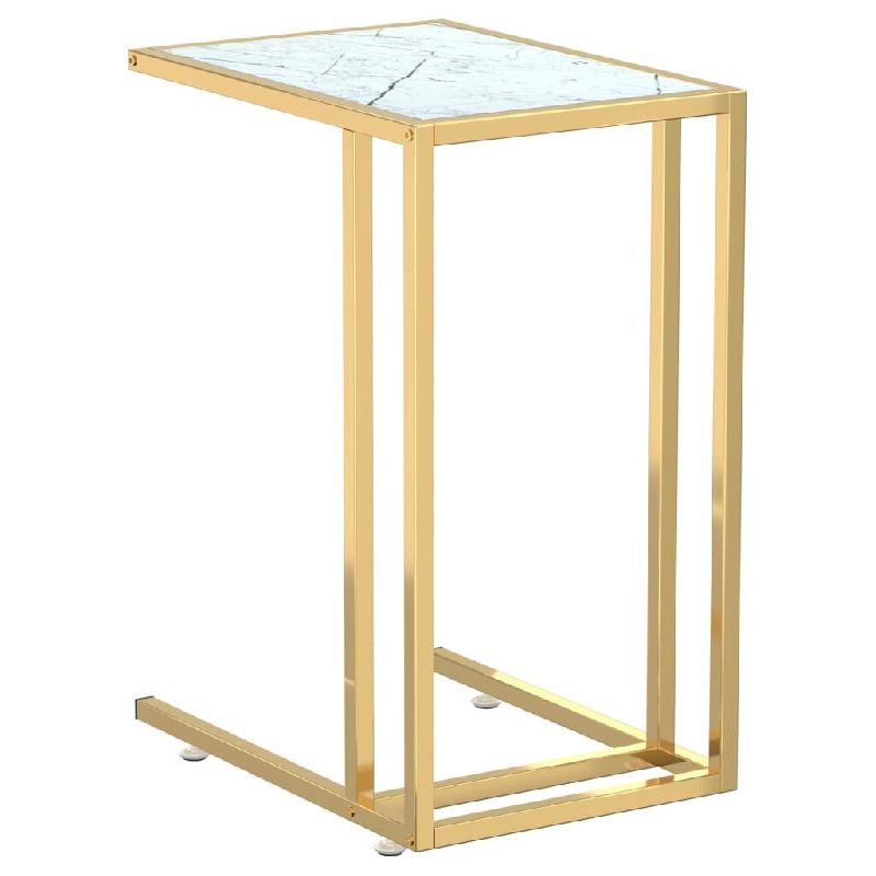 Décoshop26 - Table d'appoint bout de canapé table d'ordinateur 50 x 35 x 65cm verre trempé couleur marbre blanc et fer doré DEC032508 - blanc verr_0
