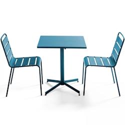 Ensemble table carrée rabattable et 2 chaises empilables en acier thermolaqué - Oviala Business - bleu pacific_0