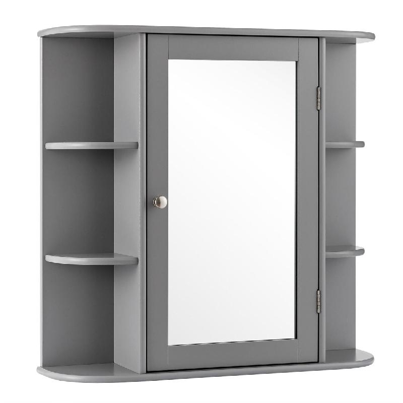 Helloshop26 - Armoire murale salle de bain 65 x 17 x 64 cm avec miroir et 6 étagères moderne et polyvalente en MDF gris 20_0012770 - 3000227396143_0