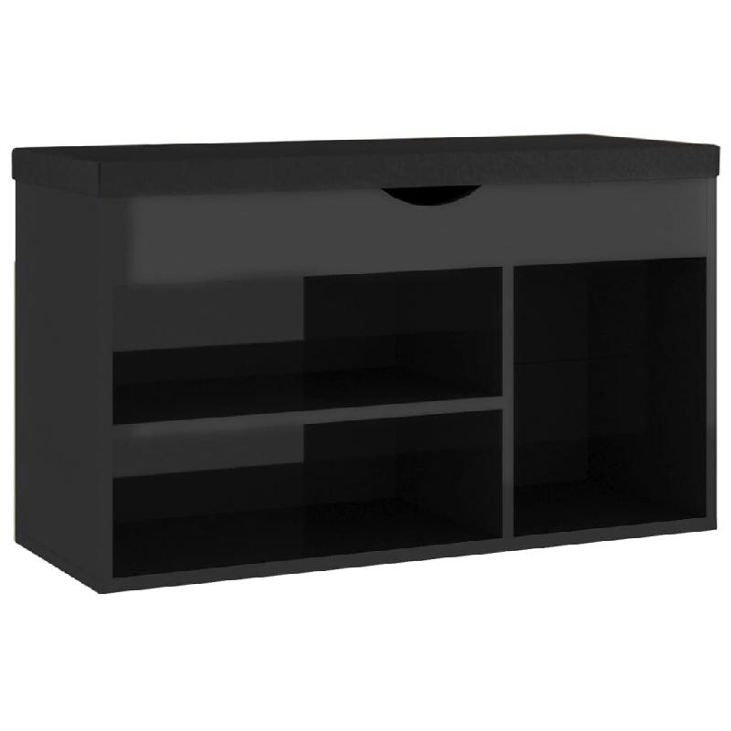 Helloshop26 - Banc à chaussures bottes commode étagère meuble entrée rangement et coussin brillant bois d'ingénierie noir 02_0022957 - noir Bois_0