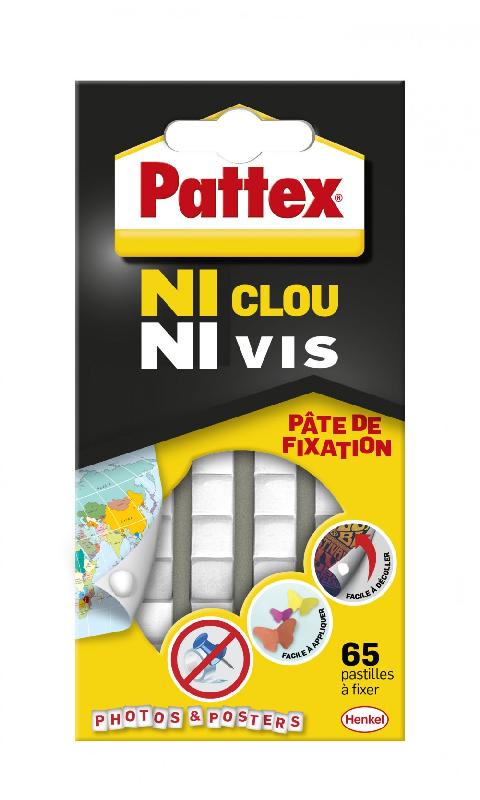 Lot de 65 pastilles adhésives repositionnables PATTEX - ni clou ni vis - pour surfaces lisses, couleur blanche_0