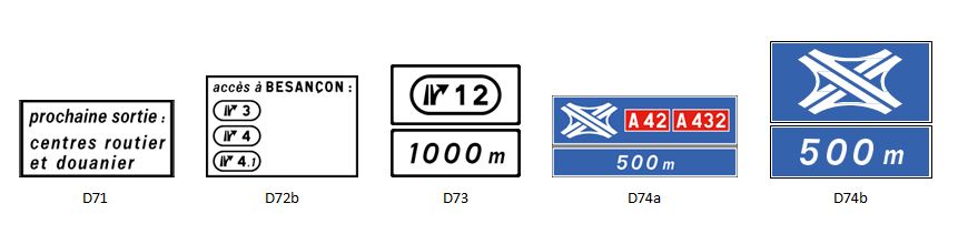 Signalisation complémentaire type D70 - D71, D72b, D73, D74a, D74b_0