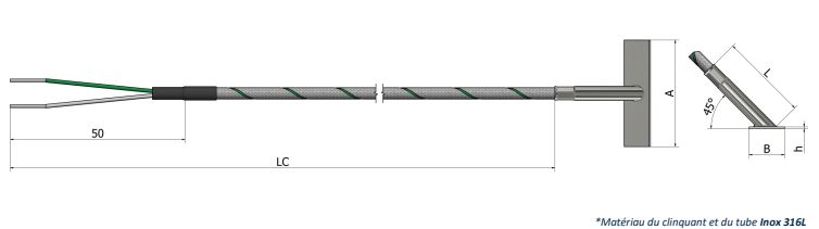 Thermocouple de surface Clinquant (angle 45°) - TS11 - Type K, N, J, T, E, R, S, B - Classe 1 et 2 - Matériau AISI 316L_0