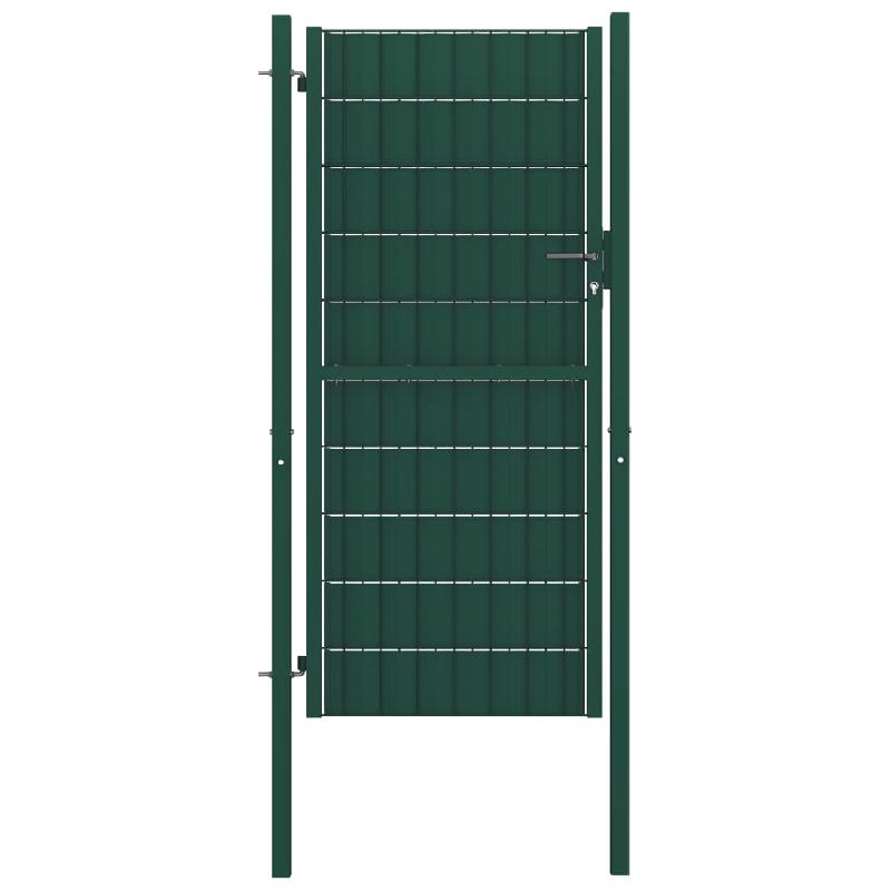 Vidaxl portail de clôture pvc et acier 100x124 cm vert 145229_0