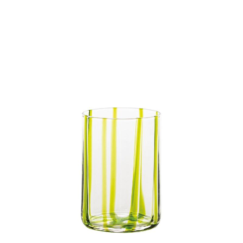 Zafferano Set De 6 Tumblers Tirache En Verre Coloré Fabriqué À La Main, Ton Vert Pomme, Design Élégant Avec Lignes En Relief Pour Tables Raffiné_0