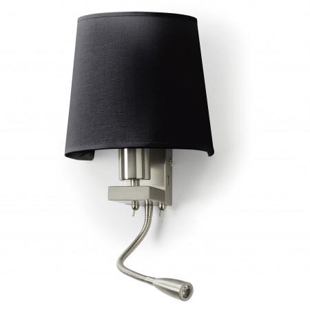 Applique murale led liseuse firenze tissu et métal nickel satin- forme demi rond- 2 prises usb + 2 interrupteurs - 5799_0