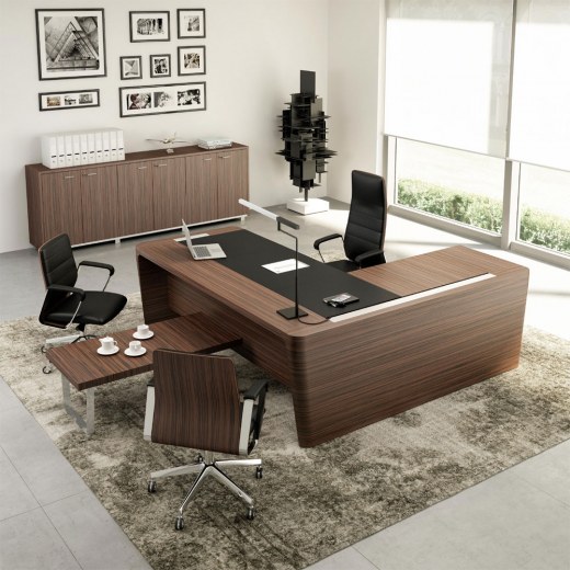 Bureau Bois et Cuir avec Retour X10 placage Bois Ebène - Référence 9505 BD Q_0