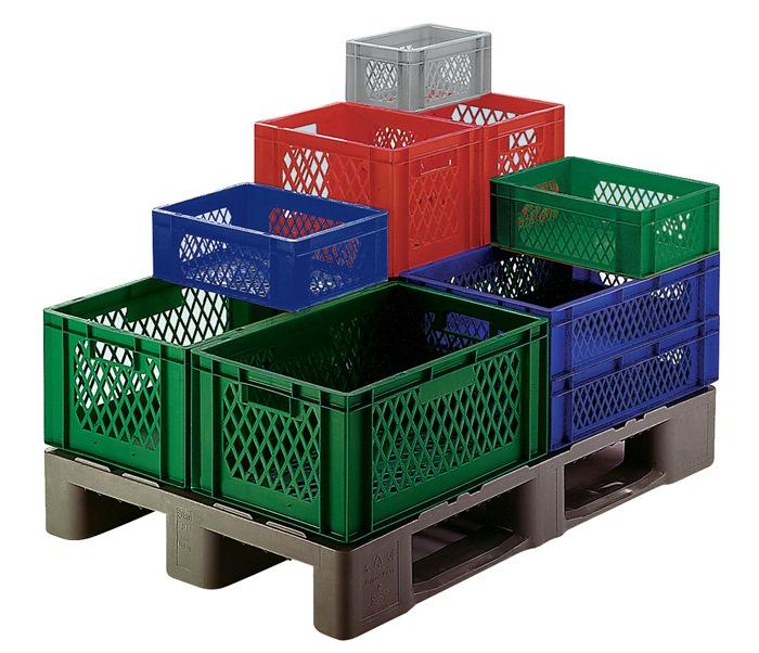 Conteneur de transport gerbables L600xl400xH270 mm rouge PP poignée traversante parois latérales ajourées LA-KA-PE_0