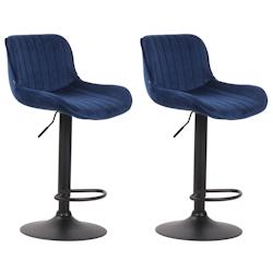 Décoshop26 - Lot de 2 tabourets de bar moderne confortable réglable en velours bleu pied trompette métal noir TDB10397 - bleu 3000483369608_0