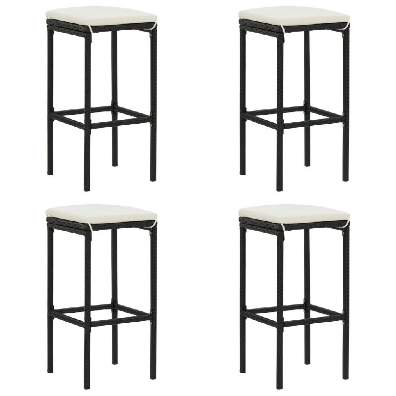 Décoshop26 - Lot de 4 tabourets de bar avec repose-pied avec coussins crème en résine tressée noir DEC029581 - noir 3000257445644_0
