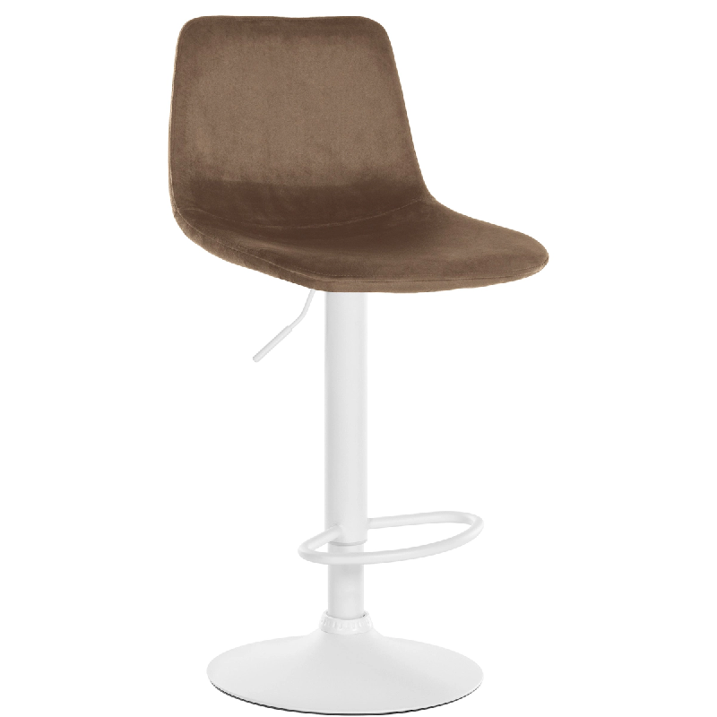 Décoshop26 - Tabouret de bar x1 repose-pieds en métal blanc confortable en forme d'arc assise en velours marron 10_0004785 - marron 3000252287294_0
