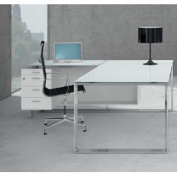 Ensemble de direction X7 avec plateaux en verre blanc et piètements chromés - Officity_0