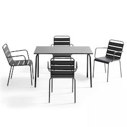 Oviala Business Ensemble table de terrasse et 4 fauteuils en métal anthracite - Oviala - gris acier 105417_0