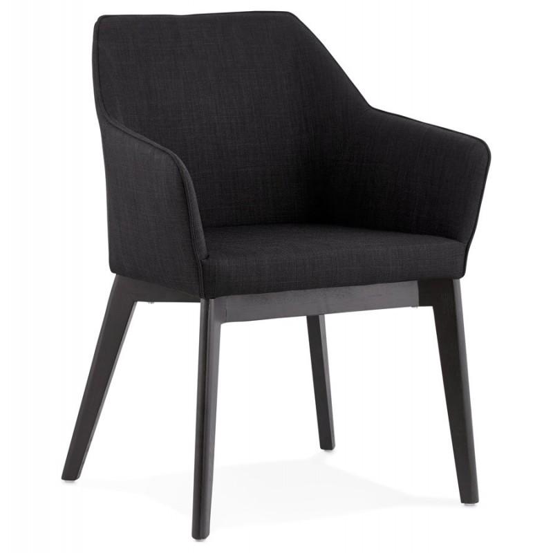 Fauteuil design Nanzo 82cm noir - Paris Prix - Tissu et piètement bois frêne_0