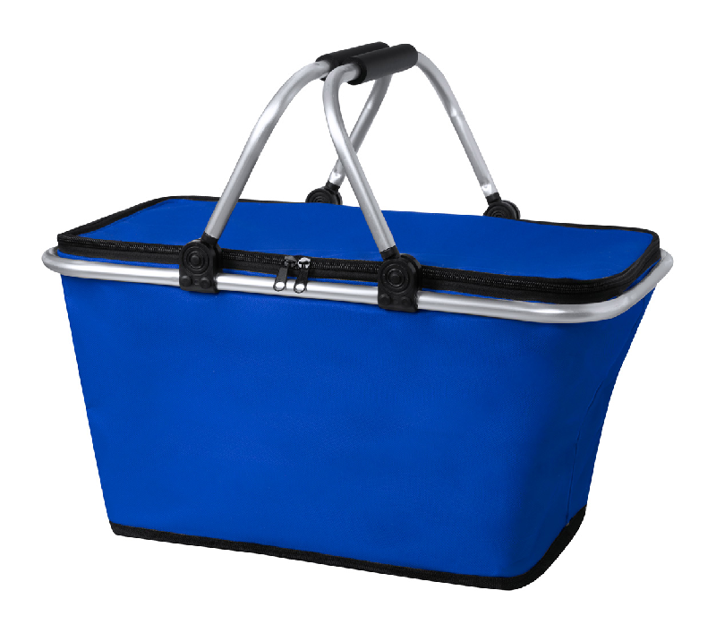 Glacière pique-nique - panier pliable en aluminium avec poignées rembourrées - polyester 600D - couleur bleue_0