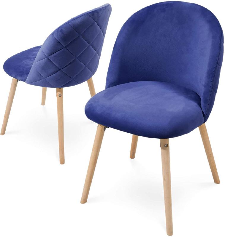 Lot de 2 chaises scandinaves en velours - pieds en bois de hêtre - modernes pour salle à manger, salon, chambre, cuisine ou bureau - Bleu 01_0000149_0