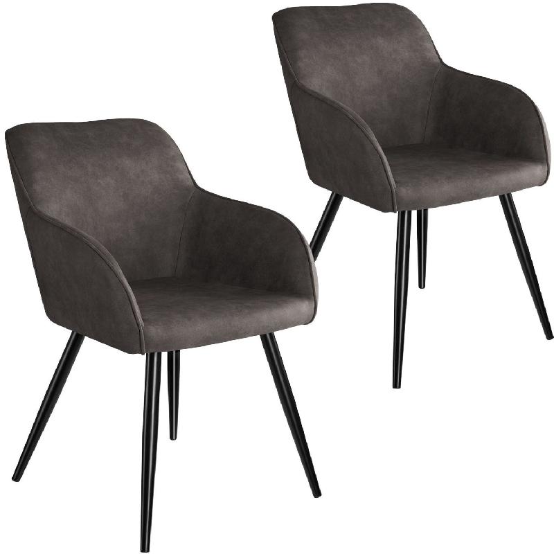 LOT DE 2 CHAISES PIEDS NOIR SIÈGE DE SALON CUISINE SALLE À MANGER DESIGN ÉLÉGANT TISSU GRIS 08_0000156_0