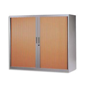 Armoire basse monobloc MT International - Métal silver/rideaux merisier - 2 tablettes - Dim. 120x105x43cm_0