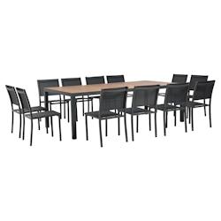 Oviala Business - Ensemble table de terrasse en céramique effet bois TIVOLI et 12 chaises NICE - Aluminium noir - 241x121x74 cm_0