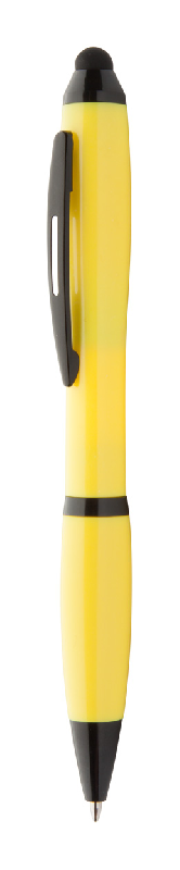 Stylo à bille stylet - plastique jaune - encre bleue - avec attributs noirs_0