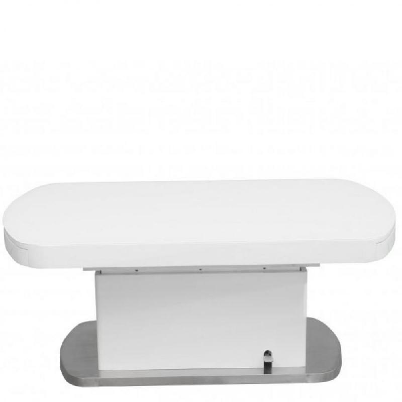 Table basse relevable Double Set - fabrication française - acier chromé et verre laqué blanc - plateau central avec allonges intégrées_0
