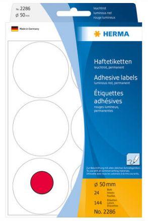 Étiquettes/pastilles rondes rouges fluo Ø 50 mm - Référence 2286 - Adhésion permanente_0