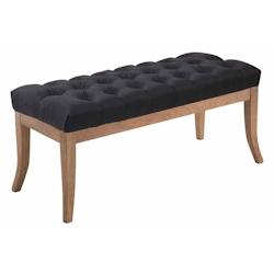 Décoshop26 - Banc design Chesterfield 100 cm avec coutures décoratives tissu noir piétement en bois clair 10_0003697 - noir 3000251723571_0