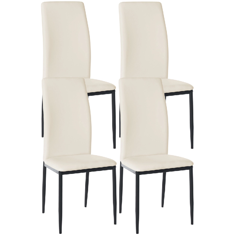 Décoshop26 - Lot de 4 chaises de salle à manger design simple en synthétique crème cadre en métal noir CDS10398 - noir 3002481332691_0