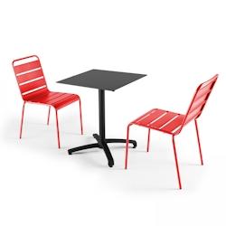Oviala Business Ensemble table de jardin stratifié noir et 2 chaises rouge - Oviala - rouge métal 108168_0