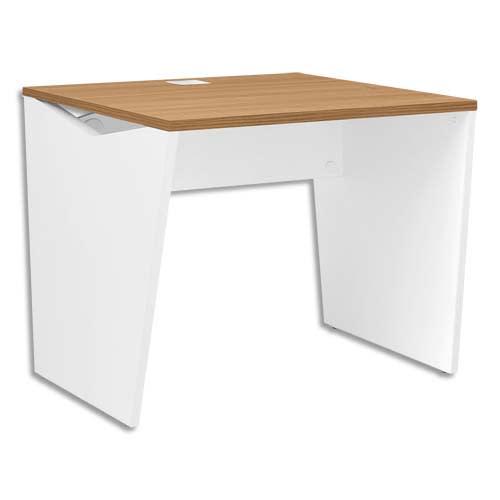 Bureau droit Gautier Office - Pied panneau Yes merisier avec voile de fond et 1 passe-câbles - L80 x H74 x P80 cm_0