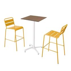 Oviala Business Ensemble table haute stratifié taupe et 2 chaises hautes jaune - jaune 110580_0