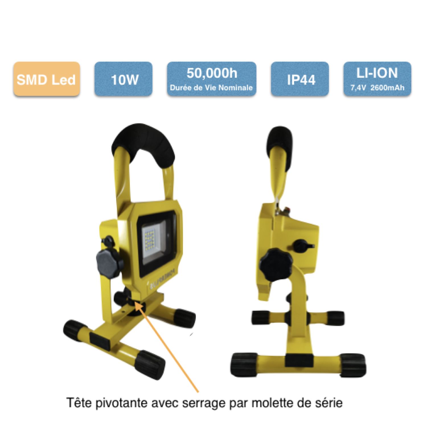 Projecteur LED portable 10W rechargeable - léger, compact et robuste pour chantiers_0