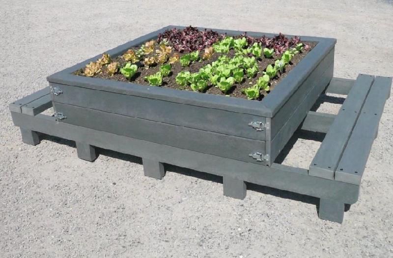 Table de plantation NÉMO recyclée - idéale pour jardins pédagogiques - avec bac ouvrant et 2 banquettes_0