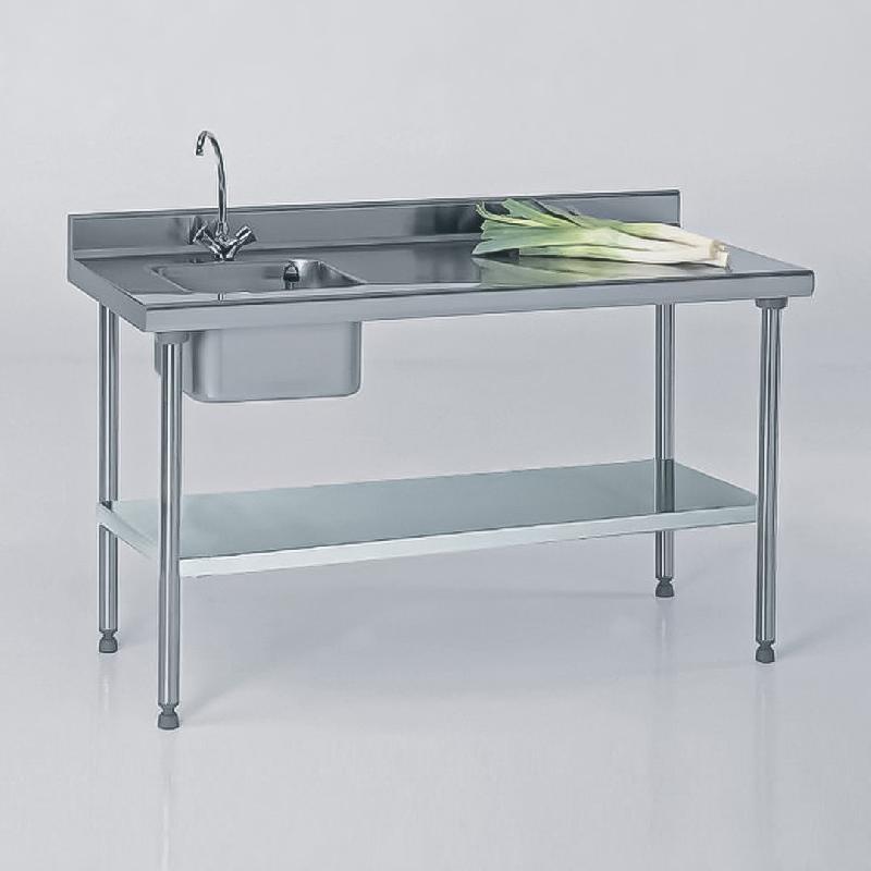 Table du chef sur-mesure avec robinet à dosseret + étagère largeur 700 mm avec bac à gauche (Longueur, mm: 2401 à 2600 Réf-604359G-44)_0