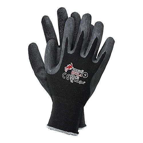 Lot de 12 gants de protection chimique REIS RNYLAB9 Dragon noir - Taille 9 - Nylon et latex avec excellente préhension_0