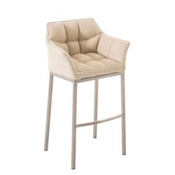 Décoshop26 - Tabouret de bar chaise haute de comptoir couture carrées assise en tissu crème 4 pieds stables en acier inoxydable 10_0004720 - 300025_0