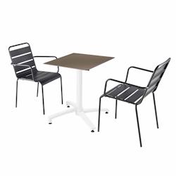 Oviala Business Ensemble table de terrasse stratifié taupe et 2 fauteuils gris - gris métal 110725_0