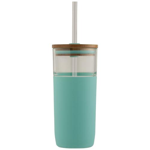 Gobelet en verre Arlo 600ml - Couvercle en bambou, fond antidérapant, gravure laser possible_0