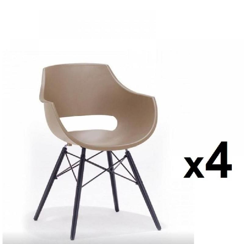 Lot de 4 chaises scandinaves REMO - coque taupe mat - piétement hêtre laqué noir mat_0