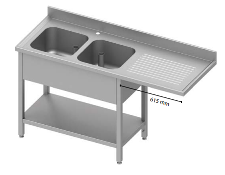 Plonge inox 2 bacs à gauche avec passage lave-vaisselle à droite 1600x600x900 - 934926160_0