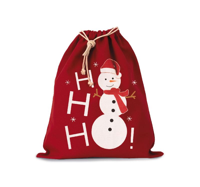 Sac publicitaire en coton à cordon motif bonhomme de neige - Réf: KI0745 - Marque Kimood_0