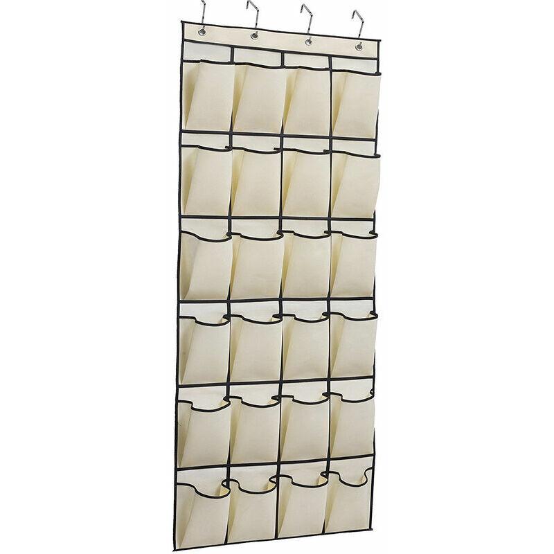 Organisateur Chaussures Porte 24 Poches – Rangement Suspendu Gain De Place, Beige, 4 Crochets Solides, Oxford Respirant