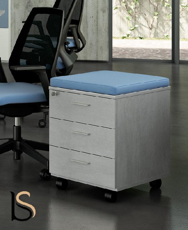 Caisson mobile 3 tiroirs avec coussin - Officity - 3 tiroirs, Gris, Beige_1