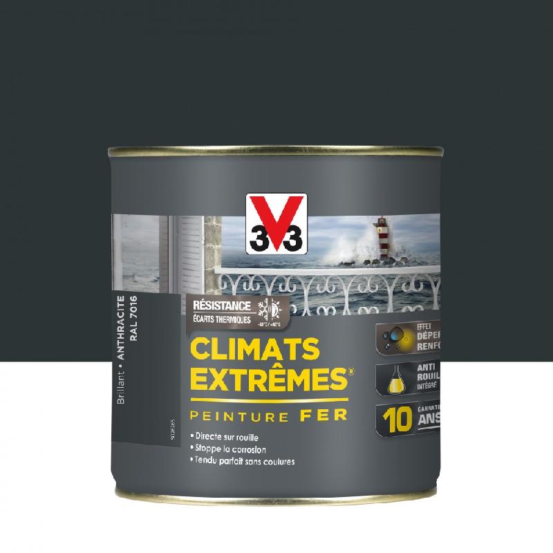 Peinture fer extérieur Climats Extrêmes® V33 - Anthracite brillant - 0.5 L - Direct sur rouille - Résistante aux conditions climatiques extrêmes_0